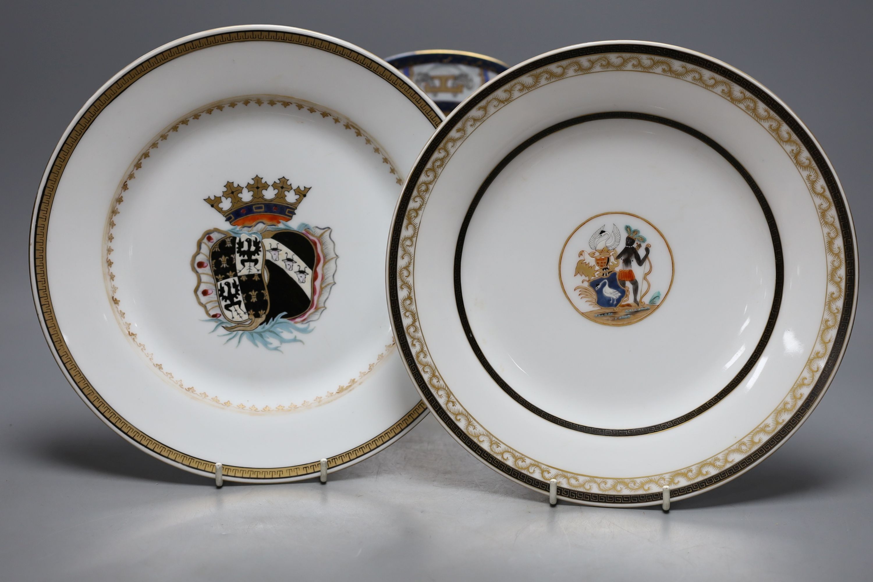 A Samson armorial plate, 24cm., and two other armorial plates